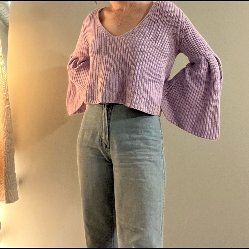 Free People Light Purple 100% Cotton Sweater